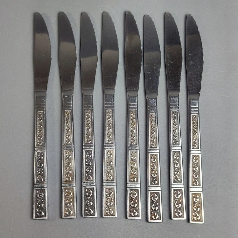 Vintage Riviera RIF4 Stainless Flatware Japan Set Of 43 Scroll Black Textured